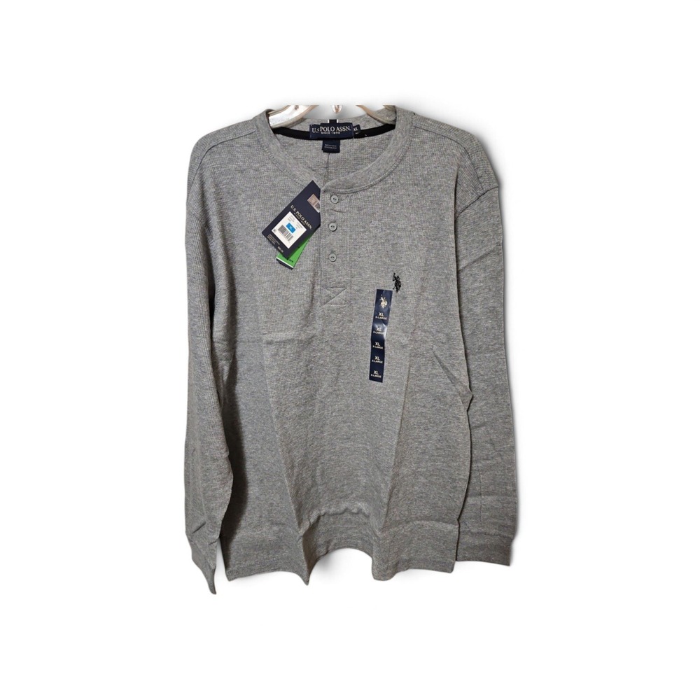 US Polo Assn Mens Waffle Knit Henley Shirt Heather Gray L 11C2059U NWT 0392